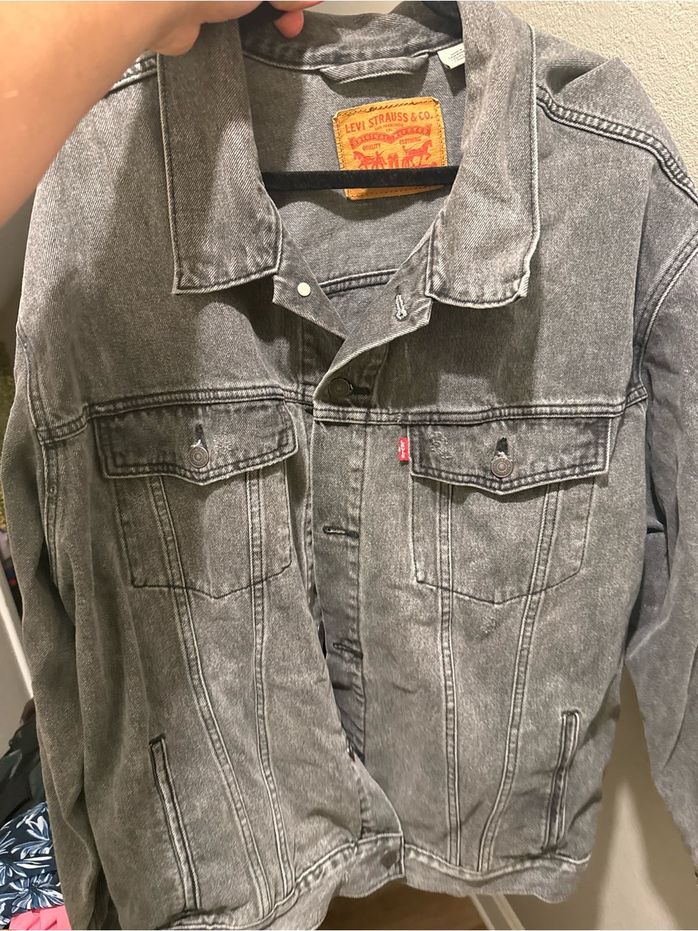 Levi's Washed Gray Denim Trucker Jacket with Red Tab